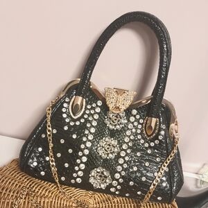 Elegant Black Embellished Handbag/Crossbody Bag